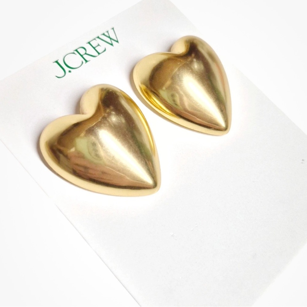 J.Crew Oversized Heart Stud Earrings Shiny Matte Gold Plated Brass $39 CB823 NEW - Picture 2 of 2